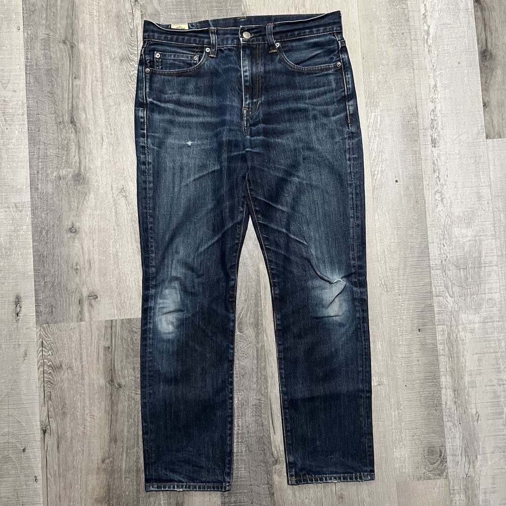 J. Crew 770 Dark Wash Raw Indigo Denim Mens Jeans Faded Distressed Fit 33"
